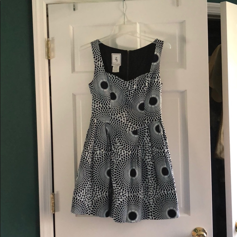 Printed flattering blue dress from Anthropology.